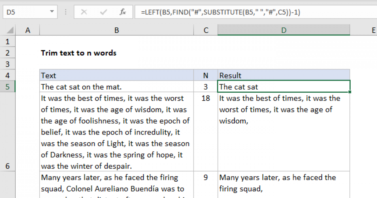 Trim text to n words Excel formula Exceljet